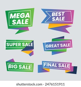 Sale Label collection set. Set ribbon banner and label sticker sale offer and badge tag sale advertising. Discount red ribbons, banners and icons. Cffer discount coupons. Vector illustration.