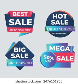 Sale Label collection set. Set ribbon banner and label sticker sale offer and badge tag sale advertising. Discount red ribbons, banners and icons. Cffer discount coupons. Vector illustration.