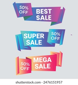 Sale Label collection set. Set ribbon banner and label sticker sale offer and badge tag sale advertising. Discount red ribbons, banners and icons. Cffer discount coupons. Vector illustration.