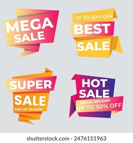 Sale Label collection set. Set ribbon banner and label sticker sale offer and badge tag sale advertising. Discount red ribbons, banners and icons. Cffer discount coupons. Vector illustration.