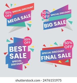 Sale Label collection set. Set ribbon banner and label sticker sale offer and badge tag sale advertising. Discount red ribbons, banners and icons. Cffer discount coupons. Vector illustration.