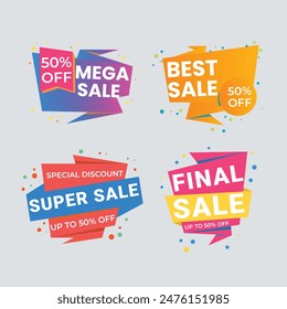 Sale Label collection set. Set ribbon banner and label sticker sale offer and badge tag sale advertising. Discount red ribbons, banners and icons. Cffer discount coupons. Vector illustration.