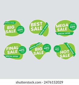 Sale Label collection set. Set ribbon banner and label sticker sale offer and badge tag sale advertising. Discount red ribbons, banners and icons. Cffer discount coupons. Vector illustration.