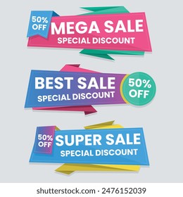 Sale Label collection set. Set ribbon banner and label sticker sale offer and badge tag sale advertising. Discount red ribbons, banners and icons. Cffer discount coupons. Vector illustration.