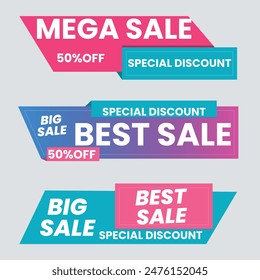 Sale Label collection set. Set ribbon banner and label sticker sale offer and badge tag sale advertising. Discount red ribbons, banners and icons. Cffer discount coupons. Vector illustration.