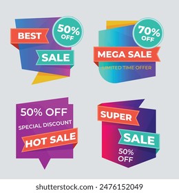 Sale Label collection set. Set ribbon banner and label sticker sale offer and badge tag sale advertising. Discount red ribbons, banners and icons. Cffer discount coupons. Vector illustration.