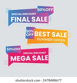 Sale Label collection set. Set ribbon banner and label sticker sale offer and badge tag sale advertising. Discount red ribbons, banners and icons. Cffer discount coupons. Vector illustration.