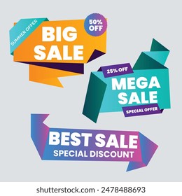 Sale Label collection set. Set ribbon banner and label sticker sale offer and badge tag sale advertising. Discount red ribbons, banners and icons. Cffer discount coupons. Vector illustration.