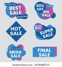 Sale Label collection set. Set ribbon banner and label sticker sale offer and badge tag sale advertising. Discount red ribbons, banners and icons. Cffer discount coupons. Vector illustration.
