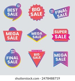 Sale Label collection set. Set ribbon banner and label sticker sale offer and badge tag sale advertising. Discount red ribbons, banners and icons. Cffer discount coupons. Vector illustration.