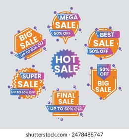 Sale Label collection set. Set ribbon banner and label sticker sale offer and badge tag sale advertising. Discount red ribbons, banners and icons. Cffer discount coupons. Vector illustration.