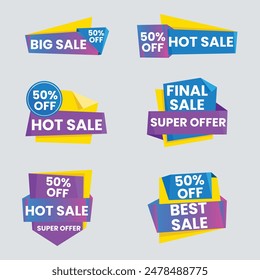 Sale Label collection set. Set ribbon banner and label sticker sale offer and badge tag sale advertising. Discount red ribbons, banners and icons. Cffer discount coupons. Vector illustration.