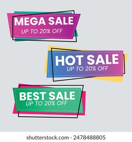 Sale Label collection set. Set ribbon banner and label sticker sale offer and badge tag sale advertising. Discount red ribbons, banners and icons. Cffer discount coupons. Vector illustration.