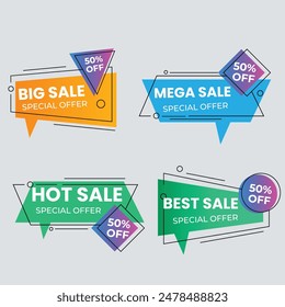 Sale Label collection set. Set ribbon banner and label sticker sale offer and badge tag sale advertising. Discount red ribbons, banners and icons. Cffer discount coupons. Vector illustration.