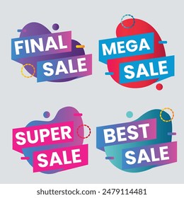 Sale Label collection set. Set ribbon banner and label sticker sale offer and badge tag sale advertising. Discount red ribbons, banners and icons. Cffer discount coupons. Vector illustration.