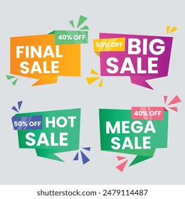 Sale Label collection set. Set ribbon banner and label sticker sale offer and badge tag sale advertising. Discount red ribbons, banners and icons. Cffer discount coupons. Vector illustration.