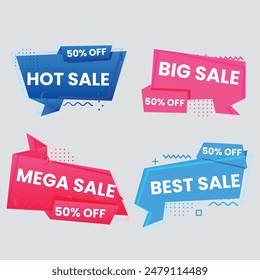 Sale Label collection set. Set ribbon banner and label sticker sale offer and badge tag sale advertising. Discount red ribbons, banners and icons. Cffer discount coupons. Vector illustration.