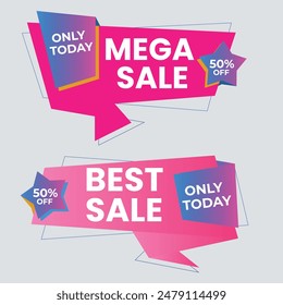 Sale Label collection set. Set ribbon banner and label sticker sale offer and badge tag sale advertising. Discount red ribbons, banners and icons. Cffer discount coupons. Vector illustration.