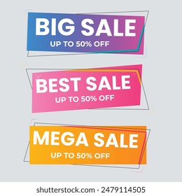 Sale Label collection set. Set ribbon banner and label sticker sale offer and badge tag sale advertising. Discount red ribbons, banners and icons. Cffer discount coupons. Vector illustration.