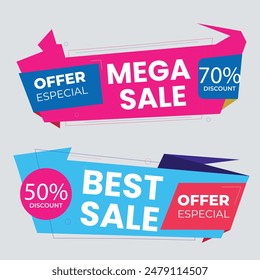 Sale Label collection set. Set ribbon banner and label sticker sale offer and badge tag sale advertising. Discount red ribbons, banners and icons. Cffer discount coupons. Vector illustration.