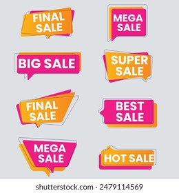 Sale Label collection set. Set ribbon banner and label sticker sale offer and badge tag sale advertising. Discount red ribbons, banners and icons. Cffer discount coupons. Vector illustration.