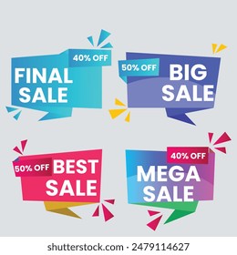 Sale Label collection set. Set ribbon banner and label sticker sale offer and badge tag sale advertising. Discount red ribbons, banners and icons. Cffer discount coupons. Vector illustration.