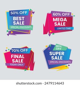 Sale Label collection set. Set ribbon banner and label sticker sale offer and badge tag sale advertising. Discount red ribbons, banners and icons. Cffer discount coupons. Vector illustration.