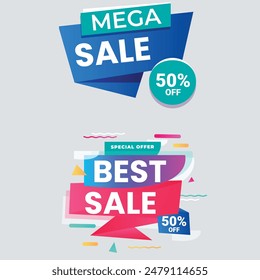 Sale Label collection set. Set ribbon banner and label sticker sale offer and badge tag sale advertising. Discount red ribbons, banners and icons. Cffer discount coupons. Vector illustration.