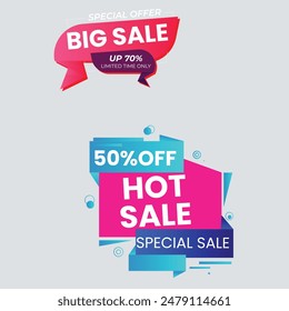 Sale Label collection set. Set ribbon banner and label sticker sale offer and badge tag sale advertising. Discount red ribbons, banners and icons. Cffer discount coupons. Vector illustration.