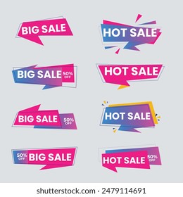 Sale Label collection set. Set ribbon banner and label sticker sale offer and badge tag sale advertising. Discount red ribbons, banners and icons. Cffer discount coupons. Vector illustration.