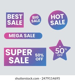 Sale Label collection set. Set ribbon banner and label sticker sale offer and badge tag sale advertising. Discount red ribbons, banners and icons. Cffer discount coupons. Vector illustration.