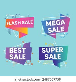 Sale Label collection set. Set ribbon banner and label sticker sale offer and badge tag sale advertising. Discount red ribbons, banners and icons. Cffer discount coupons. Vector illustration.
