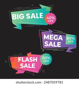 Sale Label collection set. Set ribbon banner and label sticker sale offer and badge tag sale advertising. Discount red ribbons, banners and icons. Cffer discount coupons. Vector illustration.