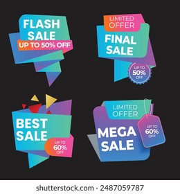 Sale Label collection set. Set ribbon banner and label sticker sale offer and badge tag sale advertising. Discount red ribbons, banners and icons. Cffer discount coupons. Vector illustration.