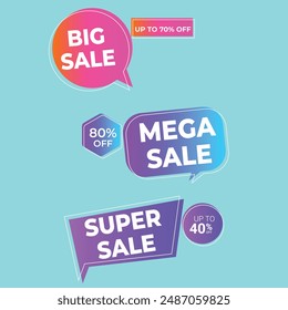 Sale Label collection set. Set ribbon banner and label sticker sale offer and badge tag sale advertising. Discount red ribbons, banners and icons. Cffer discount coupons. Vector illustration.