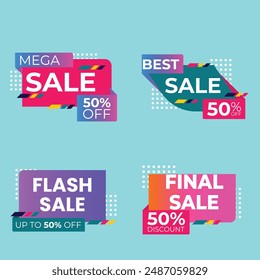 Sale Label collection set. Set ribbon banner and label sticker sale offer and badge tag sale advertising. Discount red ribbons, banners and icons. Cffer discount coupons. Vector illustration.