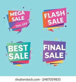 Sale Label collection set. Set ribbon banner and label sticker sale offer and badge tag sale advertising. Discount red ribbons, banners and icons. Cffer discount coupons. Vector illustration.