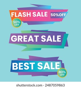 Sale Label collection set. Set ribbon banner and label sticker sale offer and badge tag sale advertising. Discount red ribbons, banners and icons. Cffer discount coupons. Vector illustration.