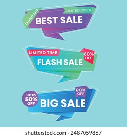 Sale Label collection set. Set ribbon banner and label sticker sale offer and badge tag sale advertising. Discount red ribbons, banners and icons. Cffer discount coupons. Vector illustration.