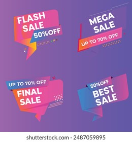 Sale Label collection set. Set ribbon banner and label sticker sale offer and badge tag sale advertising. Discount red ribbons, banners and icons. Cffer discount coupons. Vector illustration.