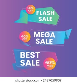 Sale Label collection set. Set ribbon banner and label sticker sale offer and badge tag sale advertising. Discount red ribbons, banners and icons. Cffer discount coupons. Vector illustration.