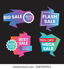 Sale Label collection set. Set ribbon banner and label sticker sale offer and badge tag sale advertising. Discount red ribbons, banners and icons. Cffer discount coupons. Vector illustration.