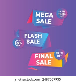 Sale Label collection set. Set ribbon banner and label sticker sale offer and badge tag sale advertising. Discount red ribbons, banners and icons. Cffer discount coupons. Vector illustration.