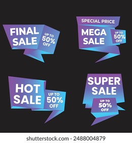 Sale Label collection set. Set ribbon banner and label sticker sale offer and badge tag sale advertising. Discount red ribbons, banners and icons. Cffer discount coupons. Vector illustration.