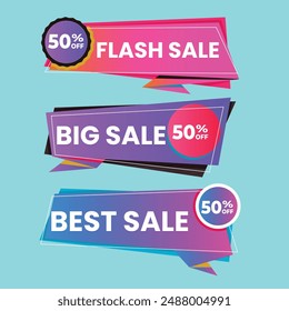 Sale Label collection set. Set ribbon banner and label sticker sale offer and badge tag sale advertising. Discount red ribbons, banners and icons. Cffer discount coupons. Vector illustration.