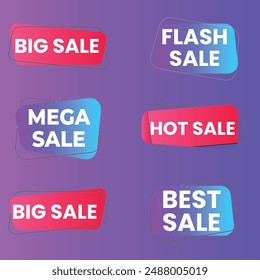 Sale Label collection set. Set ribbon banner and label sticker sale offer and badge tag sale advertising. Discount red ribbons, banners and icons. Cffer discount coupons. Vector illustration.