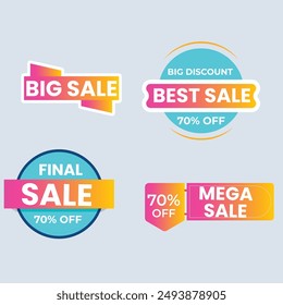 Sale Label collection set. Set ribbon banner and label sticker sale offer and badge tag sale advertising. Discount red ribbons, banners and icons. Cffer discount coupons. Vector illustration.