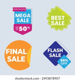 Sale Label collection set. Set ribbon banner and label sticker sale offer and badge tag sale advertising. Discount red ribbons, banners and icons. Cffer discount coupons. Vector illustration.