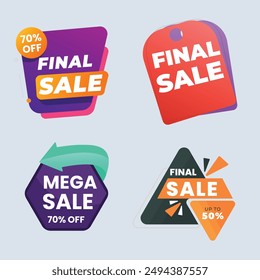 Sale Label collection set. Set ribbon banner and label sticker sale offer and badge tag sale advertising. Discount red ribbons, banners and icons. Cffer discount coupons. Vector illustration.