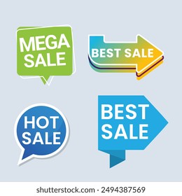 Sale Label collection set. Set ribbon banner and label sticker sale offer and badge tag sale advertising. Discount red ribbons, banners and icons. Cffer discount coupons. Vector illustration.